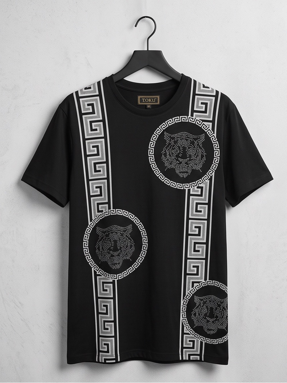 Men toku shirt black rhinestone crew neck modern fit - Picture 4 of 4